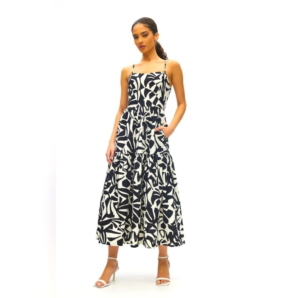 Christian Lacroix black and white tiered linen midi dress size medium